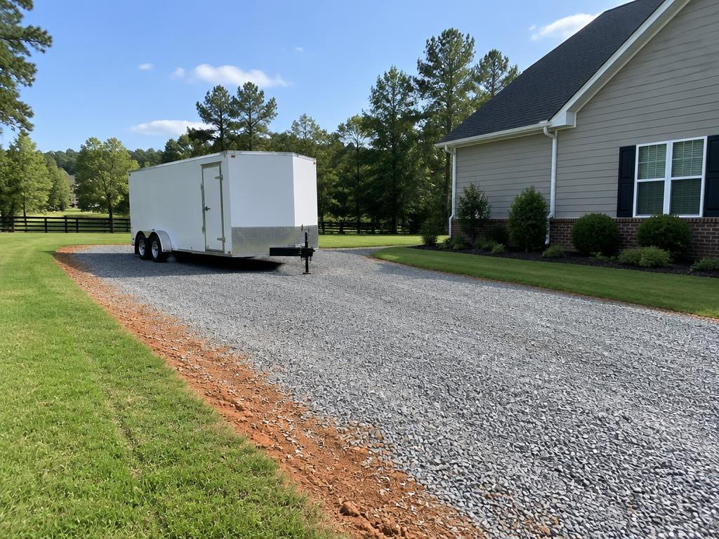Driveway Extensions & Parking Pads on a gravel driveway with red clay shoulders in an Upstate South Carolina setting